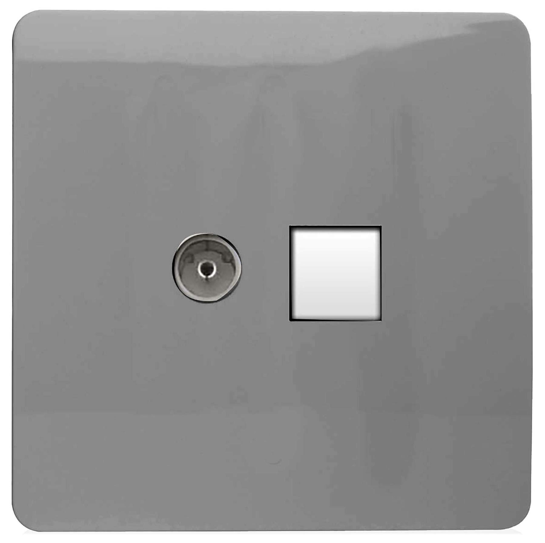 Trendi Modern Glossy Tactile TV Co-axial Socket+RJ45 Cat 5e&Cat 6 PC Ethernet Socket Light Grey