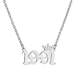 MICOMAKA Birth Year Number with Crown Necklace,Old