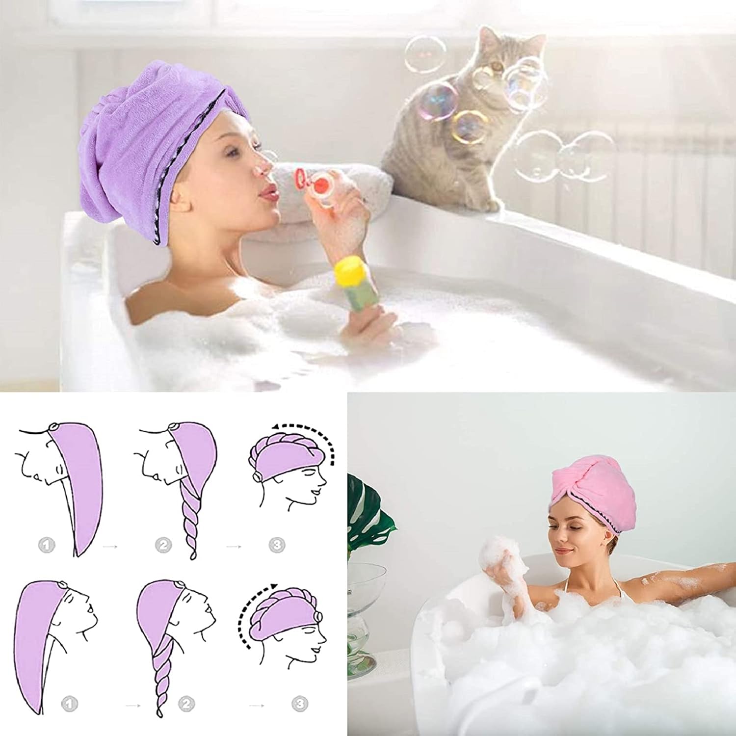 Microfiber Hair Towel,3 Packs Hair Turbans for Wet Hair, Drying Hair Wrap Towels for Curly Hair Women Anti Frizz,Super Absorbent Quick Dry Hair Turban for Drying Curly, Long & Thick Hair: Home Improvement