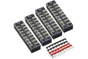 MILAPEAK 8pcs (4 Sets) 8 Positions Dual Row 600V 25A Screw Terminal Strip Blocks with Cover + 400V 25A 8 Positions Pre-Insulated Terminals Barrier Strip (Black & Red)
