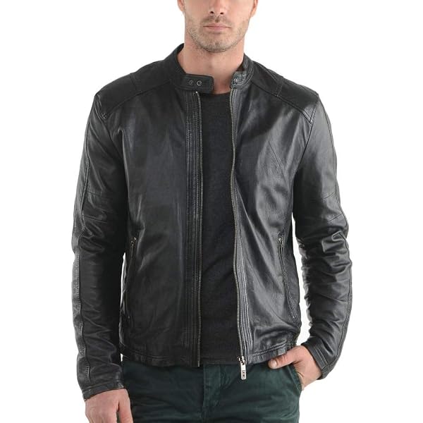 New Men Motorcycle Black Lambskin Leather Jacket Coat LJN1447 - XS