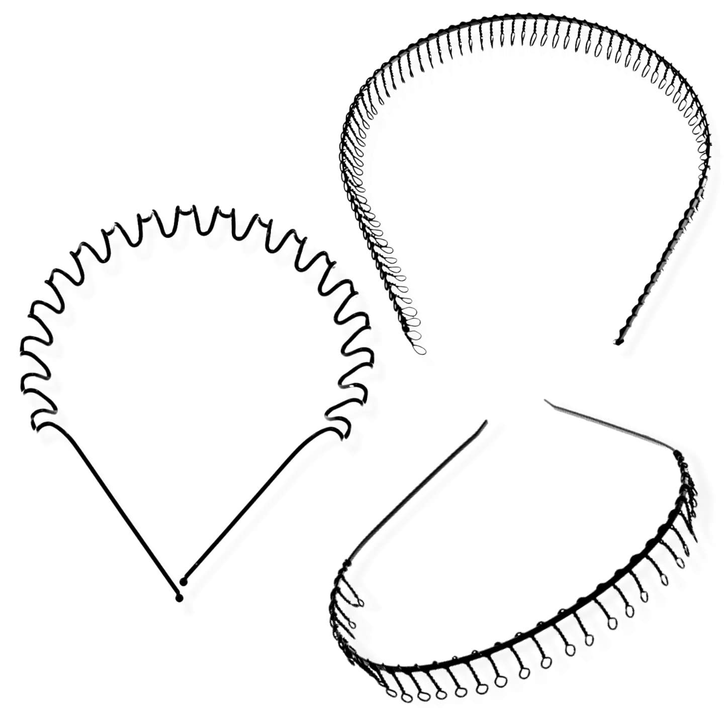 Topkids Accessories Metal Hairband with Teeth for Men and Women, Hair Bands for Women, Headbands Men, Wavy Zigzag Hairband, Zig Zag Headband, Hair Bands for Men (3pc Black + Full Tooth + Shark Tooth) — image 1