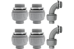 Wocloer 1-1/2 inch Liquid Tight Connector PVC Flexible Conduit Connector, 180 Degree and 90 Degree UL Listed, Non-Metallic Electrical Conduit Fittings 6 Pack(4 pcs 180D/2 pcs 90D)