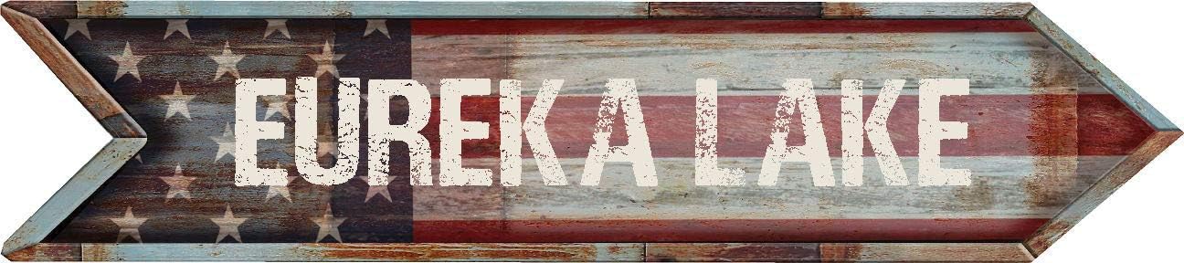 ANY AND ALL GRAPHICS Eureka Lake City 4"x18" Patriotic American Flag Arrow Shaped Rustic Antique Vintage Look Composite Aluminum Novelty d&eacute;cor Sign.