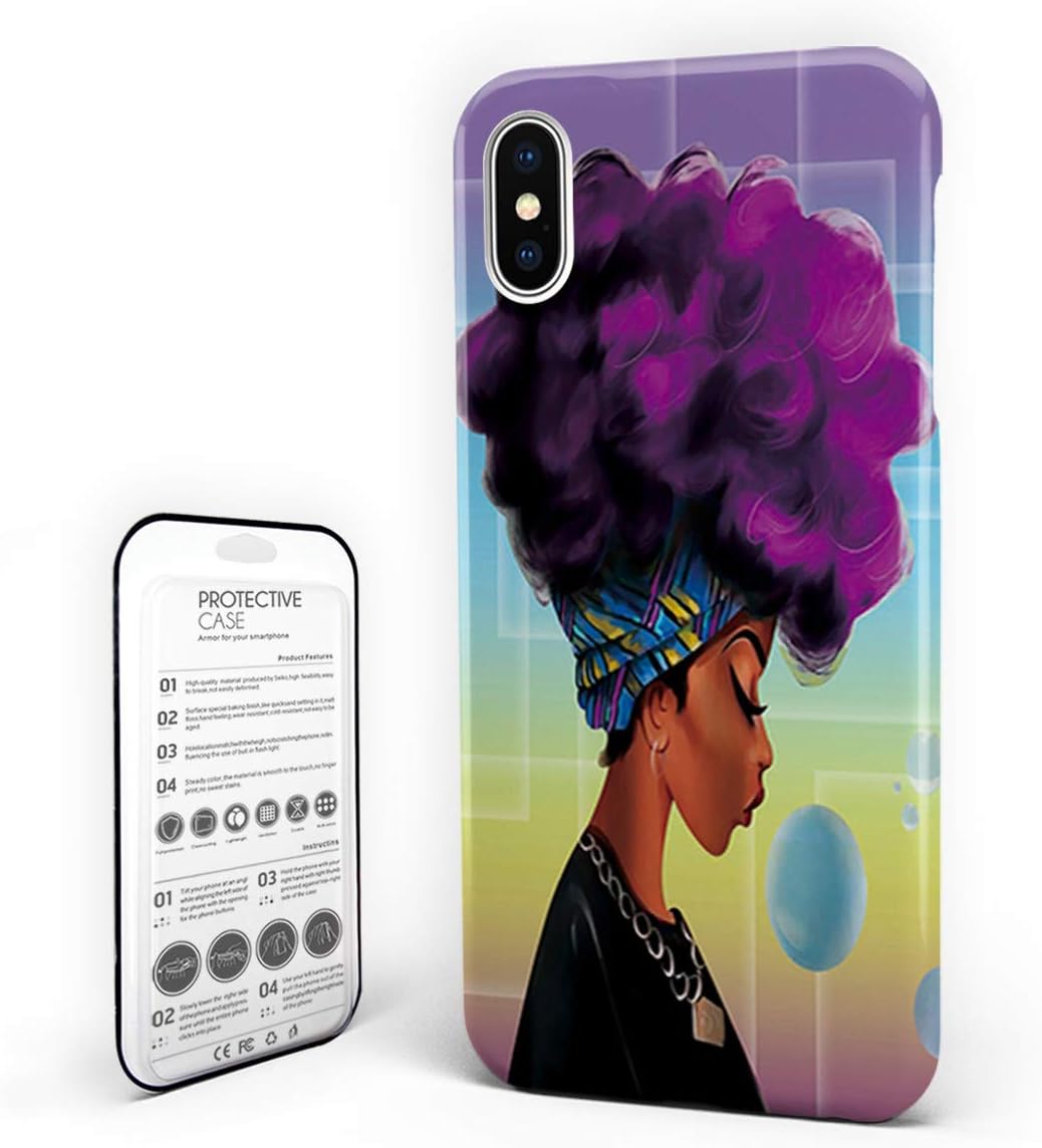 Customize Phone Protective Cover Traditional African Black Women with Purple Hair Afro Hairstyle Ultra Slim Protective Hard Plastic Case Cover for iPhone 7 Plus/8 Plus