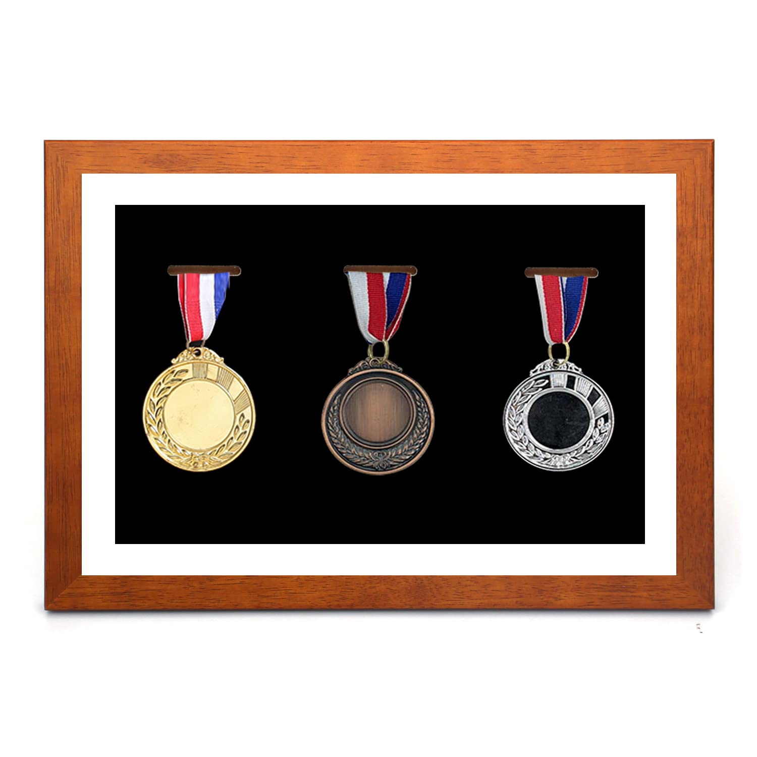 WANLIAN Medal Display Shadow Box - 3 Medal Display Case - Perfect for War Military, Runners, Marathon, RECE Winner, Football, Gymnastics & All Sports (Coffee, A4)