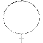 AeraVida Simple Elastic .925 Sterling Silver Bead Bracelet with Christian Cross Charm | Simple Bead Bracelt with Cross for Women Daily Wear | Religious Ornament | Jewelry Gift