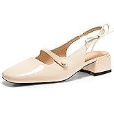 Coutgo Womens Mary Jane Shoes Slingback Chunky Low Heels Bow Closed Square Toe Pumps Wedding Party Dress Shoes