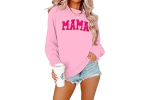 ASTANFY Mama Sweatshirt Women Oversize Glitter Patch Mama Crewneck Sweatshirts Mama Print Long Sleeve Loose Fashion Pullover