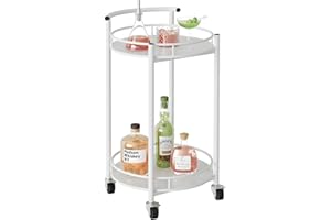Azheruol Bar Cart White Rolling Cart for Home,2 Tiers Bar Serving Cart Round Wine Cart with Handle, Metal Wine Rack and Casters, Serving Bar Trolley for Home Kitchen,Living Room,Christmas,New Year