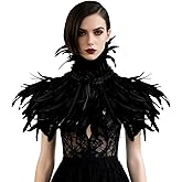 L'VOW Women's Real Nature Feather Shrug Cape Lace Shawl Collar Witch Cosplay Costumes for Halloween Carnival