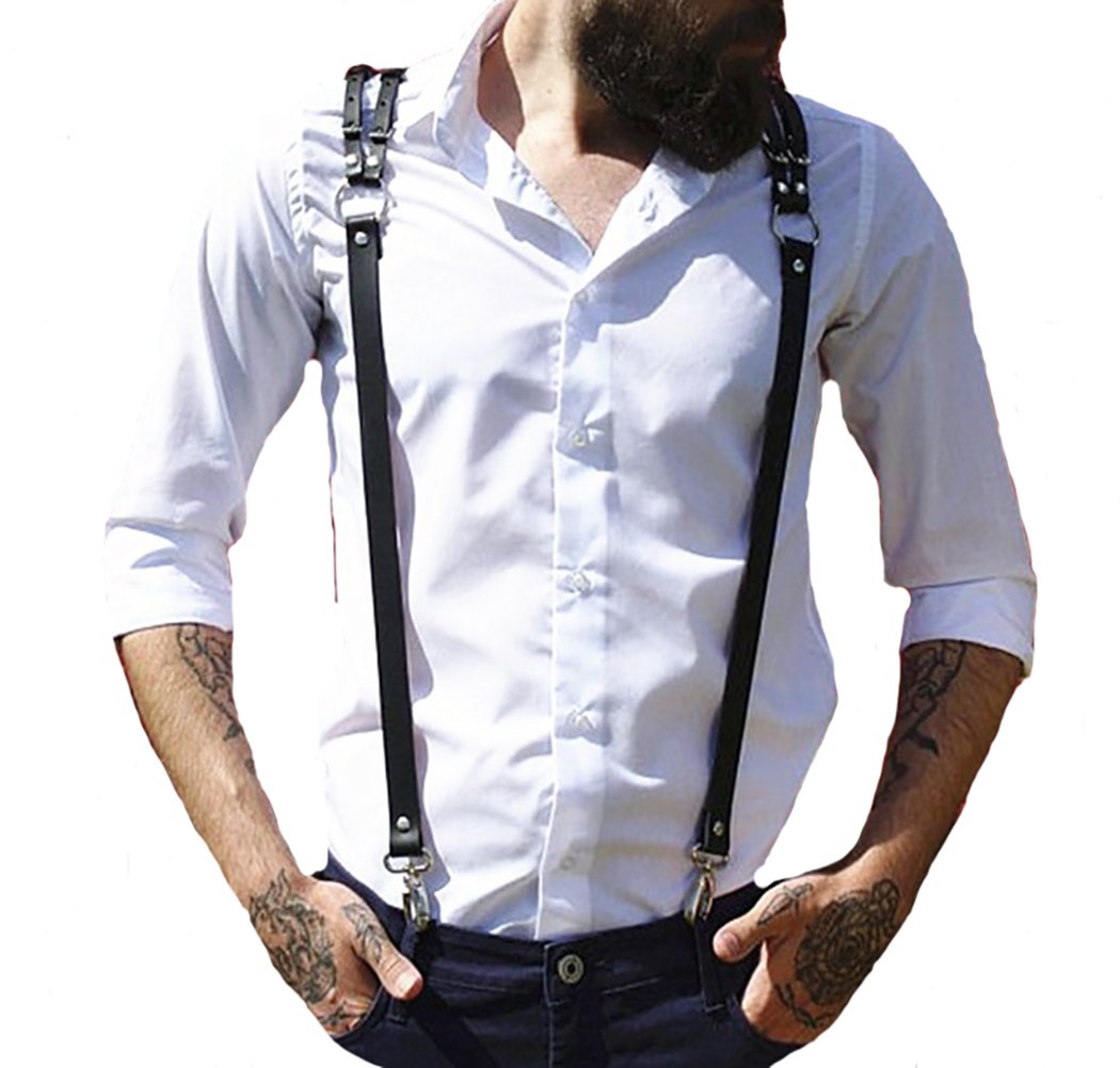 Pinwe Men's Leather Chest Body Harness Belt Adjustable Buckle Straps Club Wear Costume(LM04)