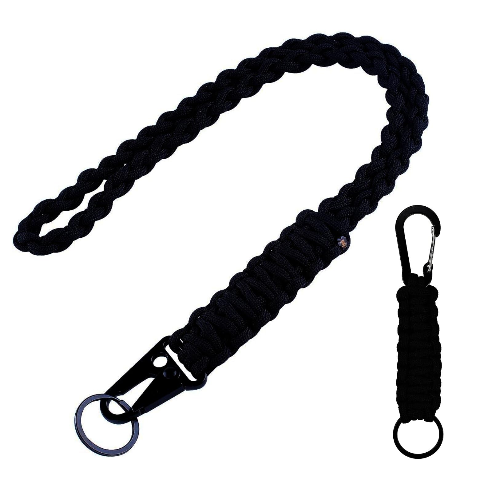 Photo 1 of 2 Pcs Heavy Duty Braided 550 Paracord Lanyard Keychain Set, Parachute Rope Necklace Keychain with Belt Carabiner Clip for Keys Men Women Hiking, Camping, Outdoor Survival, Camera, Wallet and Whistle