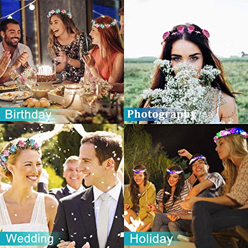          LED Flower Crown Glow in The Dark Party Favors, 12 Pack Adjustable Flower Wreath Headband Luminous 10 LED Flower Headpiece Flower Headdress for Girls Women Wedding Holiday Gifts Dress Up Accessories - Thumbnail 2