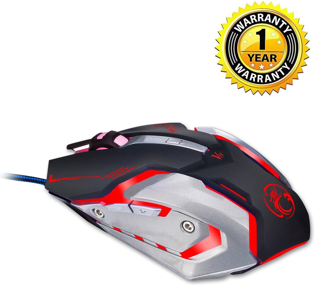 Apedra V8 High-end gaming mouse Ergonomic design Programmable light mouse USB mouse with multicolor LED lights Customizable 4-speed DPI notebook PC Mac PC games
