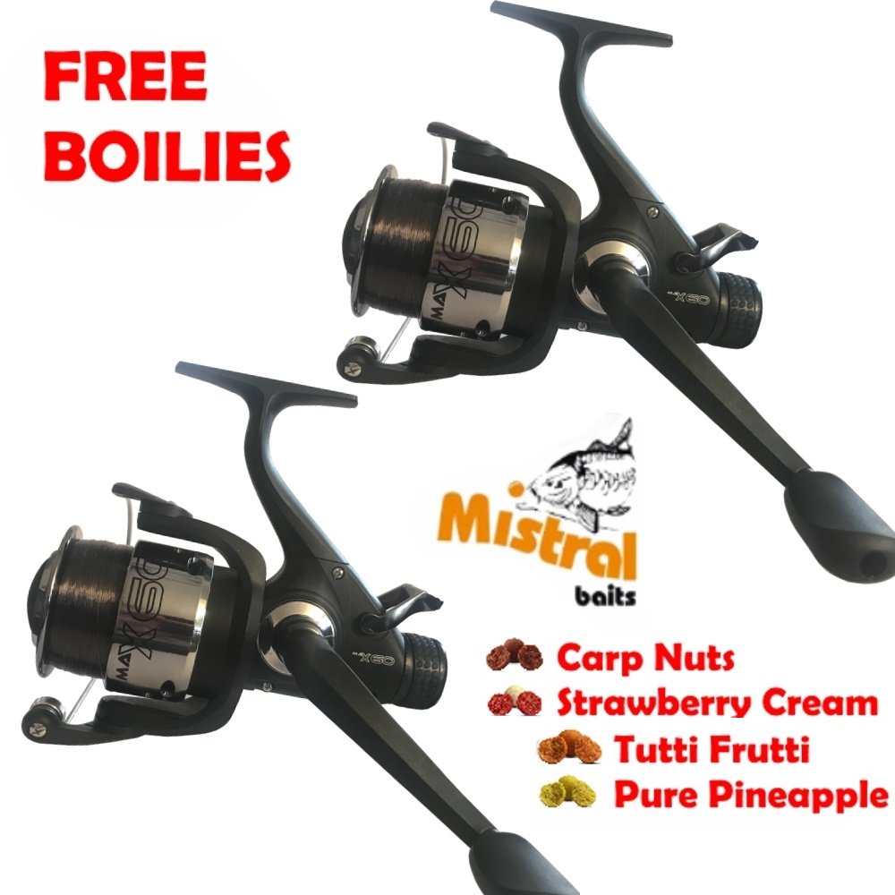 Baitrunner Carp Fishing Reels x2 EG60 Freespool with FREE BOILIES