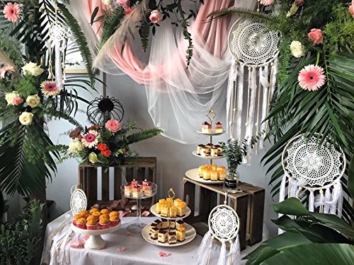 image for HiPlus 4 PCS BOHO Handmade White Feather Native Macrame Dream Catchers