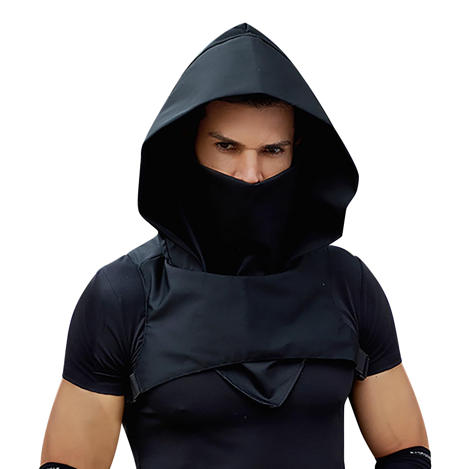 FakeFace Steampunk Rogue Cowl Hat with Adjustable Arm Buckle for Men Women Punk Neck Warmer Halloween Cosplay Medieval Costume Hooded Cape Hat (Black)