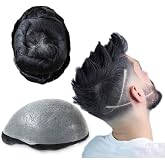 HAIR NATURE Toupee Hair for Men, Thin Skin Hair System 0.03mm V-loop#1 | Mens Wigs Human Hair, Mens Hairpieces, Natural Thin Skin V-loop, Size 8"x10", 90% Low Density Natural Looking, Jet Black