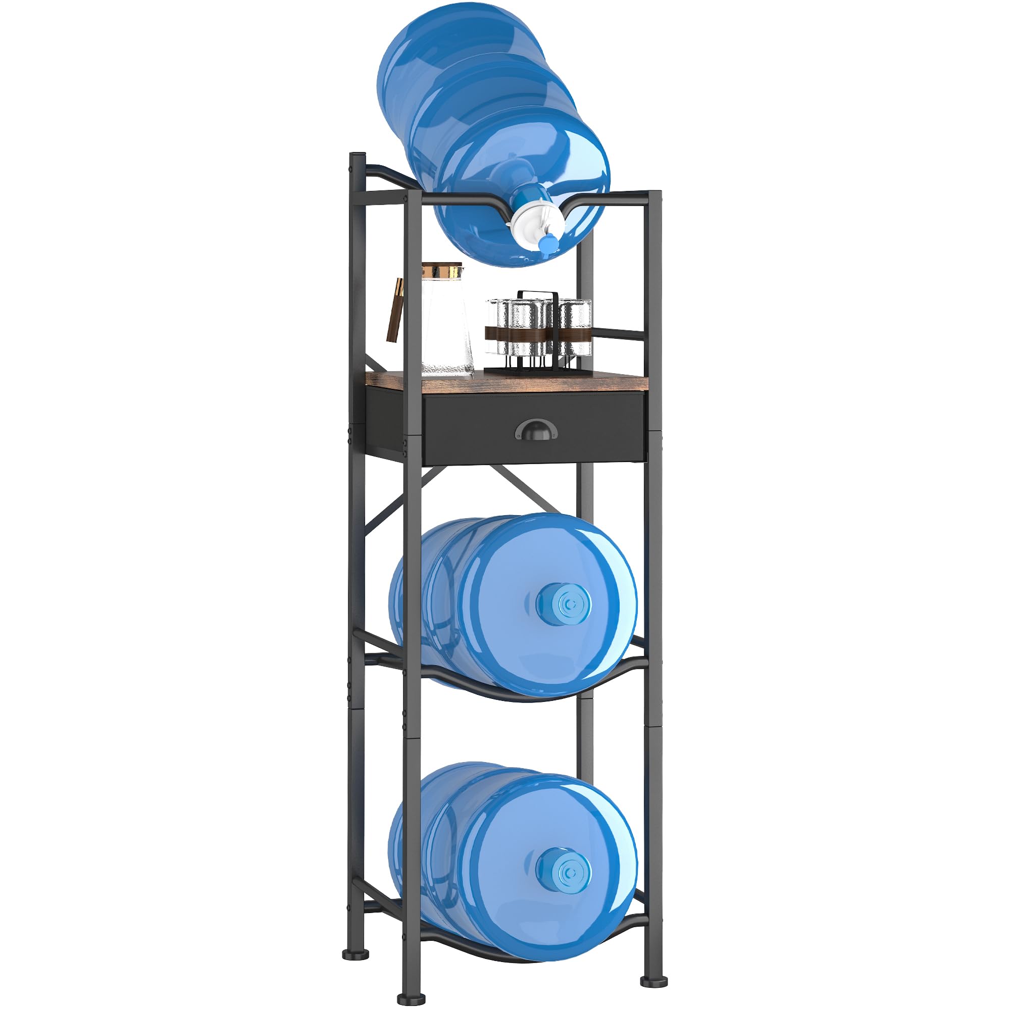Photo 1 of Homeiju 5 Gallon Water Jug Holder Rack with Hands-Free Dispenser Pump, 3-Tier No-Lift Water Bottle Stand Storage for Home/Office/Kitchen, Space Saving, Heavy Duty, Fits 55mm Flat & Crown Mouth Jugs