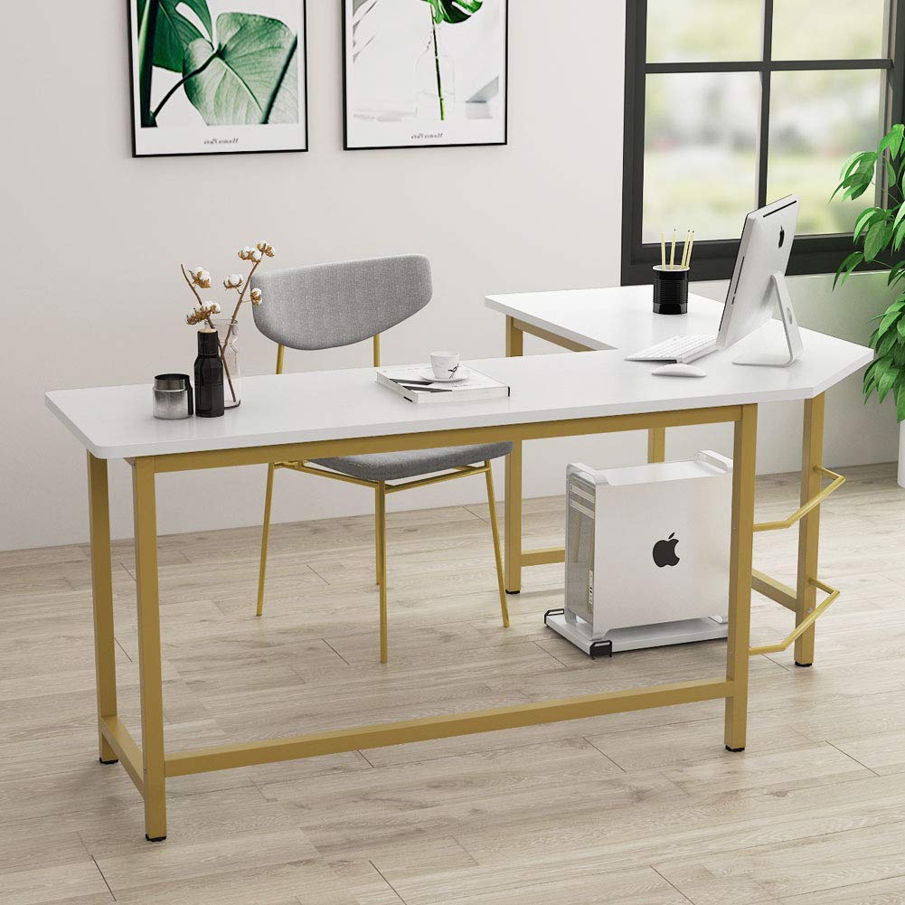 White gold l shaped desk Clearance