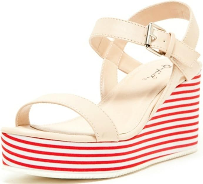 Amazon.com | Qupid Alert-05 Strappy Wedge Platform Wedge Sandals (8.5) Nude, Beige | Platforms 