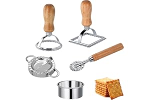 Ravioli Stamp Maker Cutter with Roller Wheel Set of 5, Ravioli Maker Cutter with Roller Wheel Ravioli Cutter Set with Wooden 