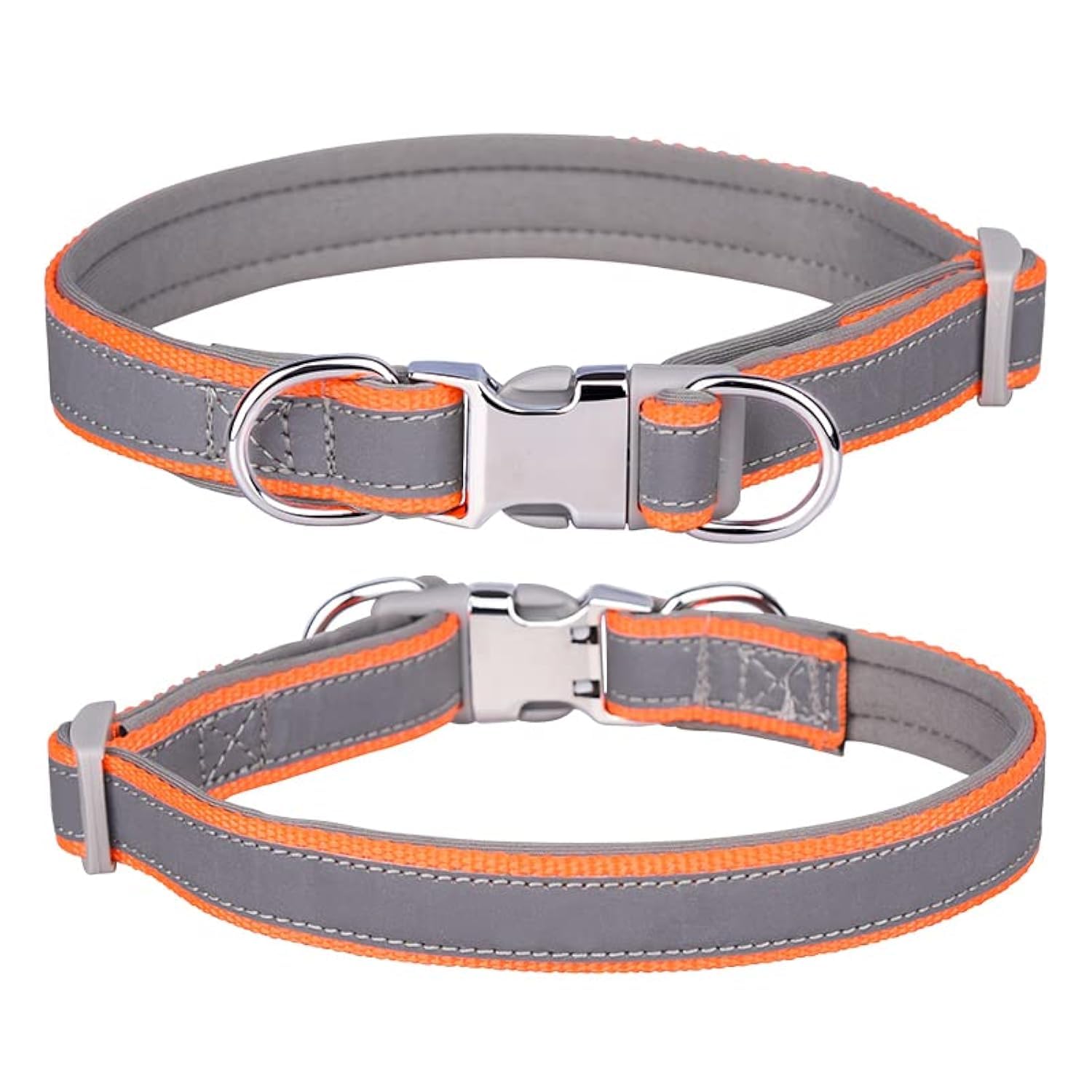 haoyueer Reflective Nylon Dog Collar with Safety Buckle, Adjustable Pet Collars with Soft Neoprene Padding for Small/Medium/Large Dogs (S fit neck 26-42cm, Orange)
