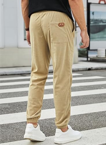 JMIERR Corduroy Pants Men Elastic Waist Drawstring Stretch Tapered