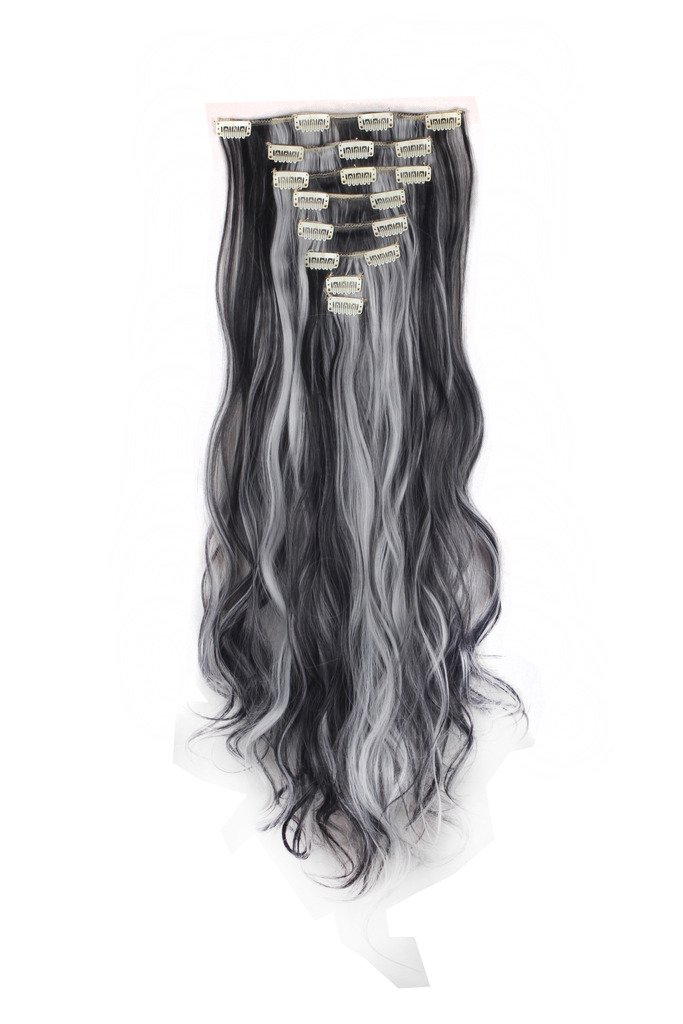 Buy Firstlike 24 Curly Natural Black Mix Silver Grey Clip In Hair