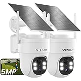 VIZIUUY 5MP Solar Security Camera Outdoor, Wireless Battery Powered Security Camera with 360°View, Pan and Tilt, Color Night Vision with Floodlight,PIR Human Detection,Compatible with Alexa(2 Pack)
