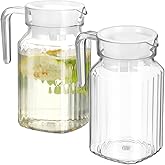 MAGICLULU 2-Pack Plastic Water Pitchers with Lid and Handle 20 Oz Clear Juice Pitcher for Cold Drinks Iced Tea Milk Beverage Container