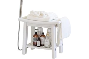 GUPAMIGA Shower Bench Stool with Storage Shelf Waterproof Shower Chair Spa Bath Seat Indoor Outdoor Use Waterproof Non-Slip Design Shower Seat Bench (White)