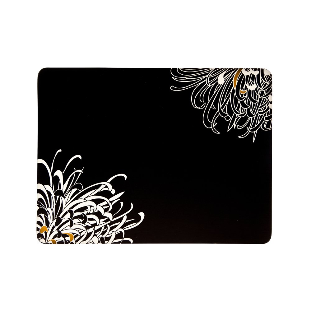 Denby 151048505 30.5 x 23 cm Cork Backed Monsoon Chrysanthemum Charcoal Placemat Set, Set of 4, Black/ Gold/ Cream