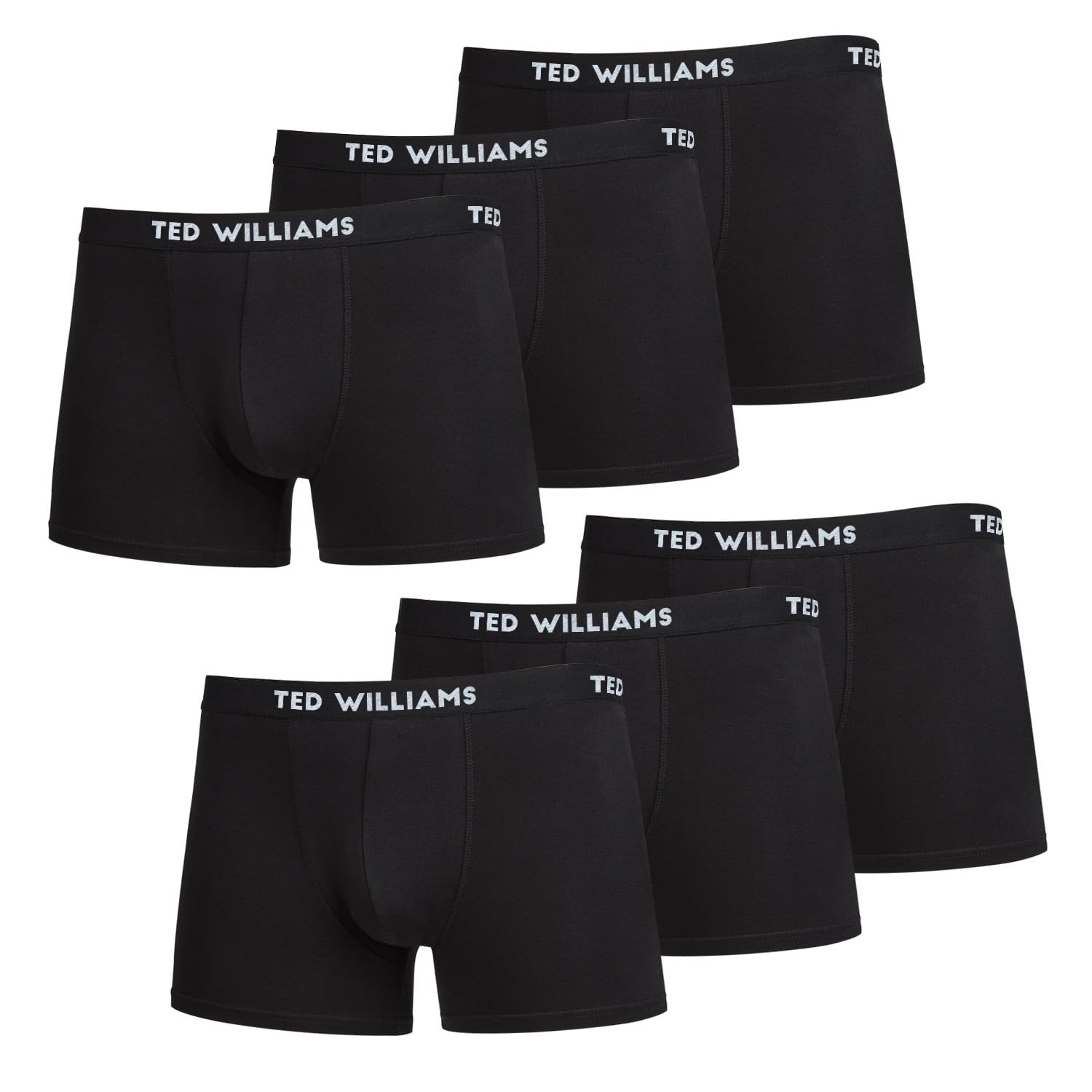 Ted Williams Men's Black Boxer Shorts, 6-Pack, Size L, Cotton Blend, Stretchy, Sporty