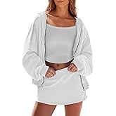 Fisoew Womens Sweatsuits 2 Piece Set Loose Fit Zip Up Skort Set Hoodies Sweatshirt Casual Skorts Fall Tracksuits 2025