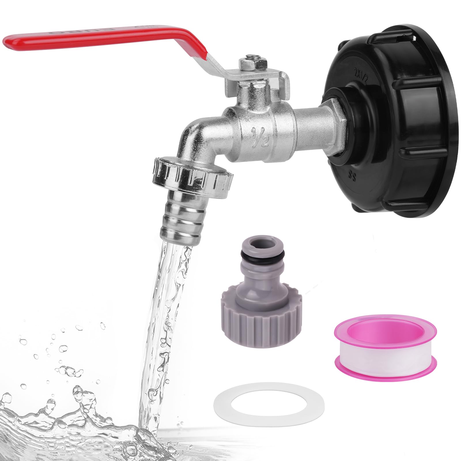 HOTUT 1/2" Brass IBC Tank Fittings, Leakproof Water Butt Tap with Hose Connector, IBC Outlet Tap, 1000L Water Tank tap Valve with 1/2'' Connection IBC Adapter for S60x6 Water Storage Tank Tap Garden