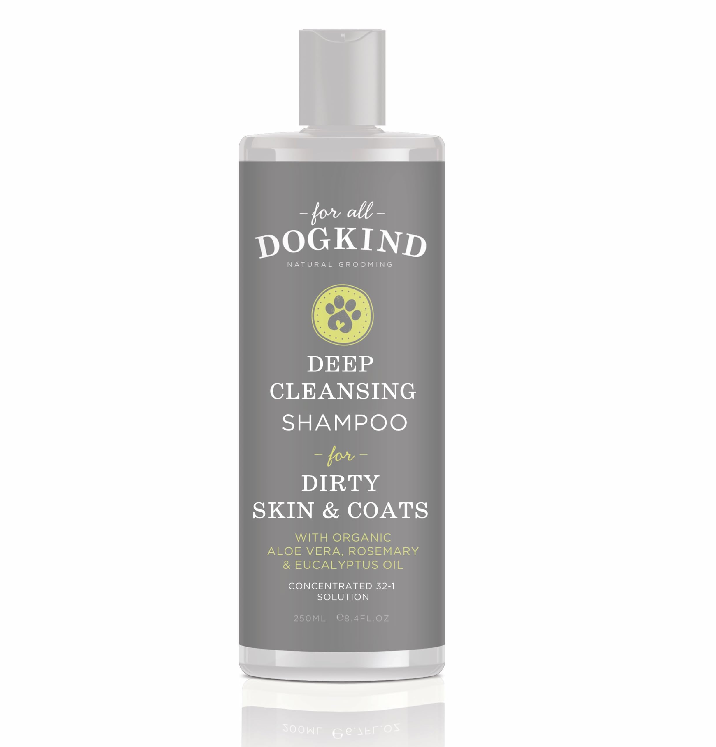 For All DogKind Deep Cleansing Dog Shampoo - Rosemary and Eucalyptus for Dirty Skin and Coats - Ideal for Muddy Adventures, Smelly Fox Poo, & Sensitive Skin - 97% Natural - 32-1 Dilutable - 250ml