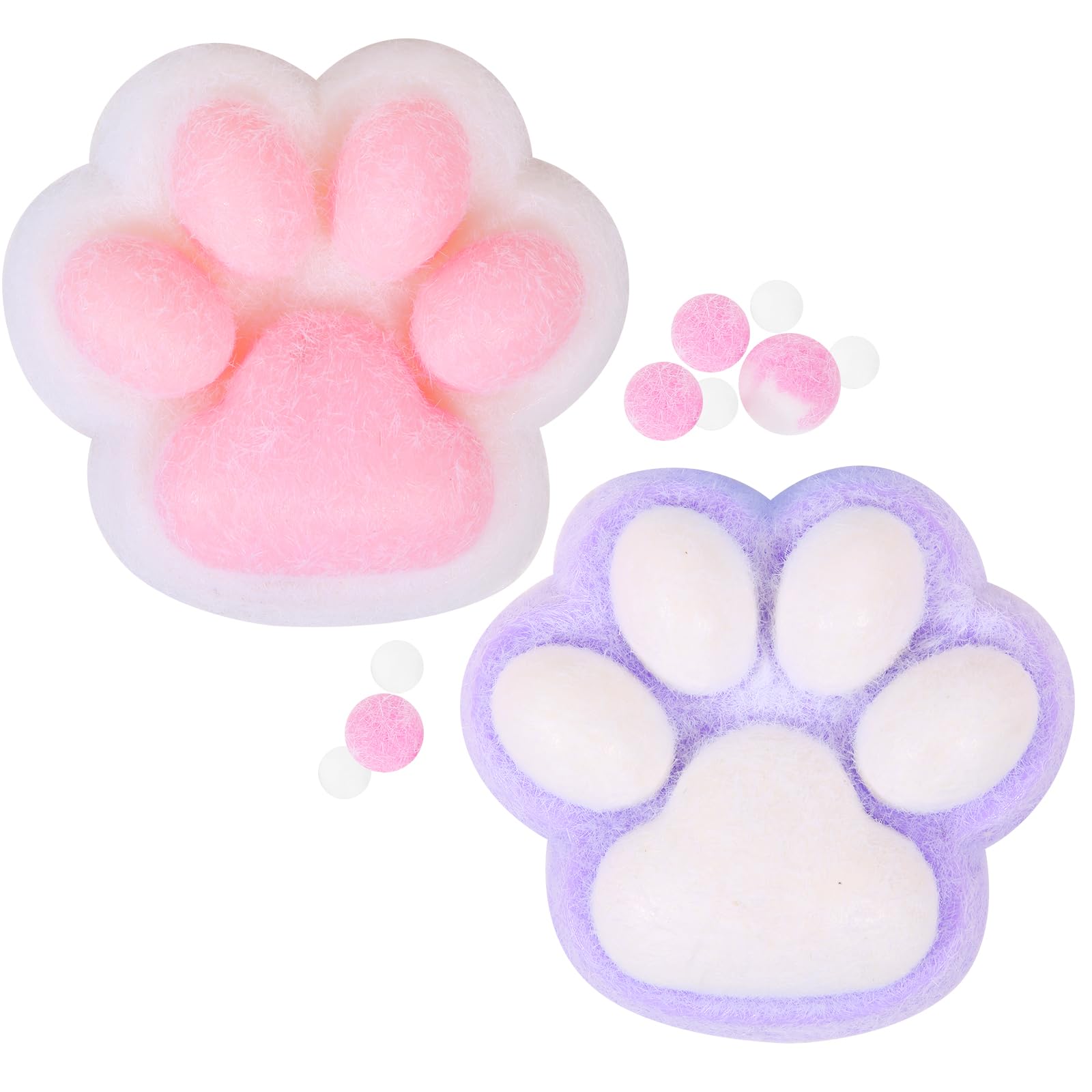 2pcs Cat Paw Squishy Toy, 5 in Big Cute Kawaii Fufu Squishies, Sticky Cat Paw Fur Ball, Super Soft Stress Relief Funny Fidget Toys, Novelty Things Suitable for Adults Kids