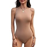 Mobeso Women's Crew Neck Sleeveless Bodysuit Seamless Double-Lined Stretchy Tank Top Bodysuits for Women Home Work Date Wear