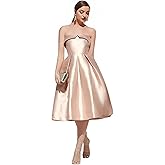 EDFGTNBFF A Line Tea Length Satin Prom Gown for Women, Strapless Homecoming Cocktail Dress Formal Evening Party Dress