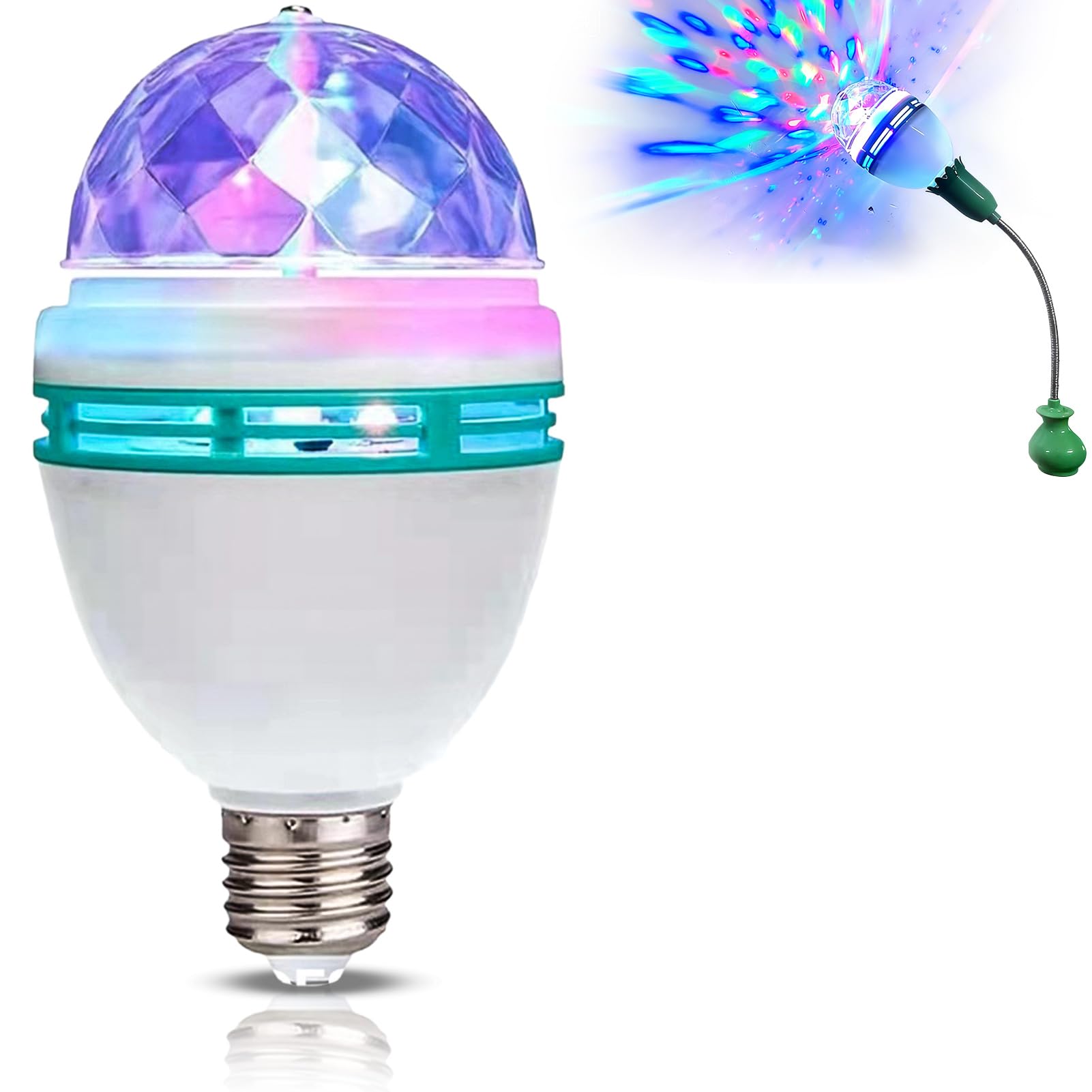 Agatige E27 Disco Light Bulb, 3W LED Full Color Rotating Auto Crystal Ball Bulb Mini Party Light Lamp Energy Saving Disco Strobe Light Bulb Multi Crystal Stage Lights for All Lamps with E27 Socket
