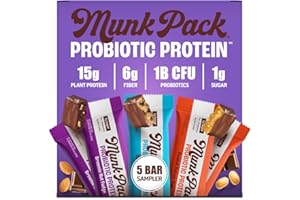 Munk Pack Sampler Pack Probiotic Protein Bars Stocking Stuffers | Keto-Friendly 15g Plant Protein, 1g Sugar, 4g Net Carbs - Vegan, Low Carb, Gluten-Free Healthy Snacks | 5 Count