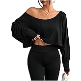 SweatyRocks Women's Off Shoulder Tops Long Sleeve Crop Tops Sexy Loose Casual Workout Shirts