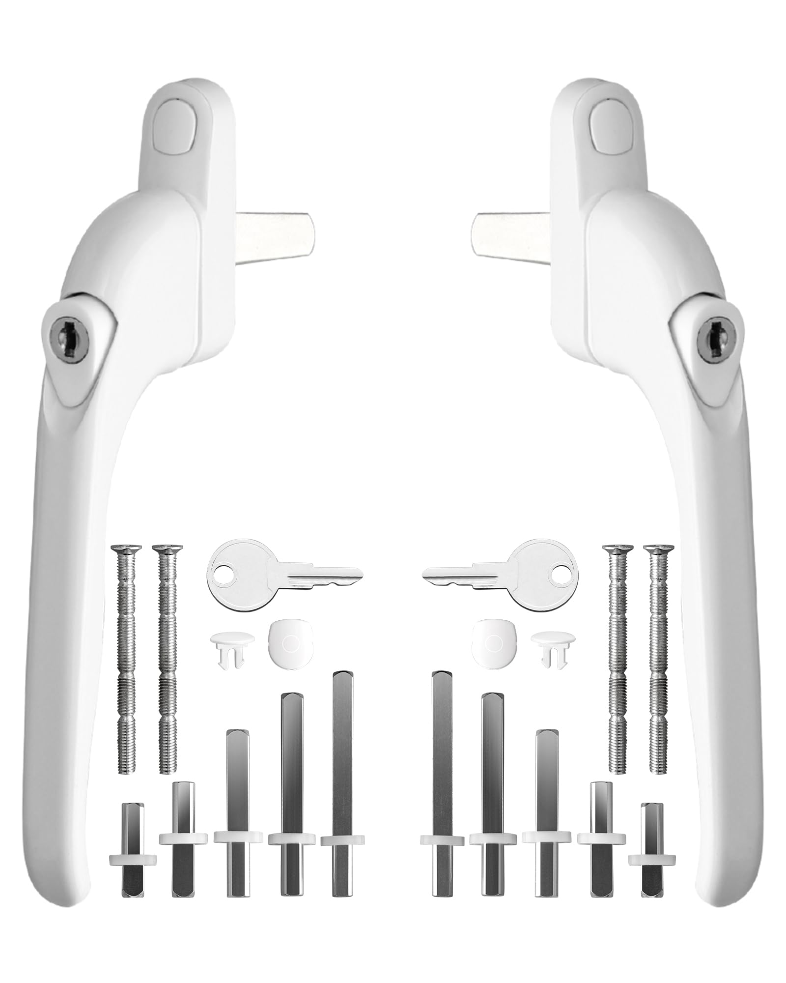 eSynic 2pack Universal Window Handles for UPVC 360° Rotation with 5 Multi-Size Spindles and Cuttable Screws Lockable PVC Window Handle with Key White Aluminum Ergonomic Espag Replacement Handle