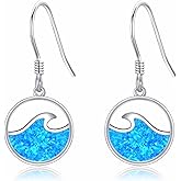 YAFEINI Wave Earrings 925 Sterling Silver Blue Opal Wave Dangle Earrings Jewelry Gifts for Women