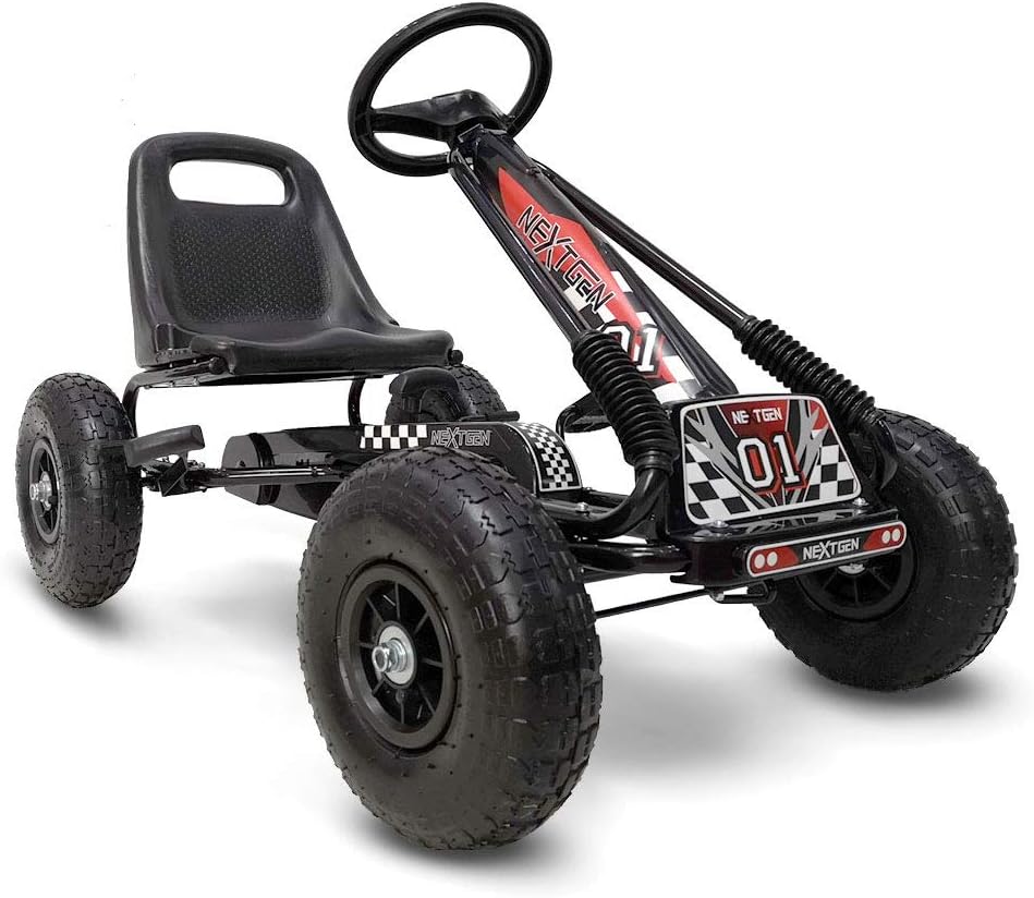 NextGen Childrens Kids 4 Wheel Ride On Car Pedal Go Cart & Safety Helmet, Black