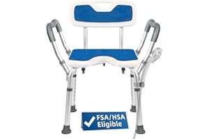 Extra Wide Shower Chair with M-Shaped & Padded Armrests, Shower Chair with Arms and Back Heavy Duty 500lbs, Bariatric Shower 