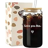 Mikopei Sister Gifts from Sister - Love You Sis Glass Cups with Lids and Straws, Best Big Soul Sisters Birthday Gifts for Women,Cute Iced Coffee Cup, 16 oz