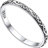 FOCALOOK 925 Sterling Silver 2.8mm Wide Wave Ring - Size 4, Antique Silver Stack Twist Ring Hypoallergenic Pinky Ring for Women